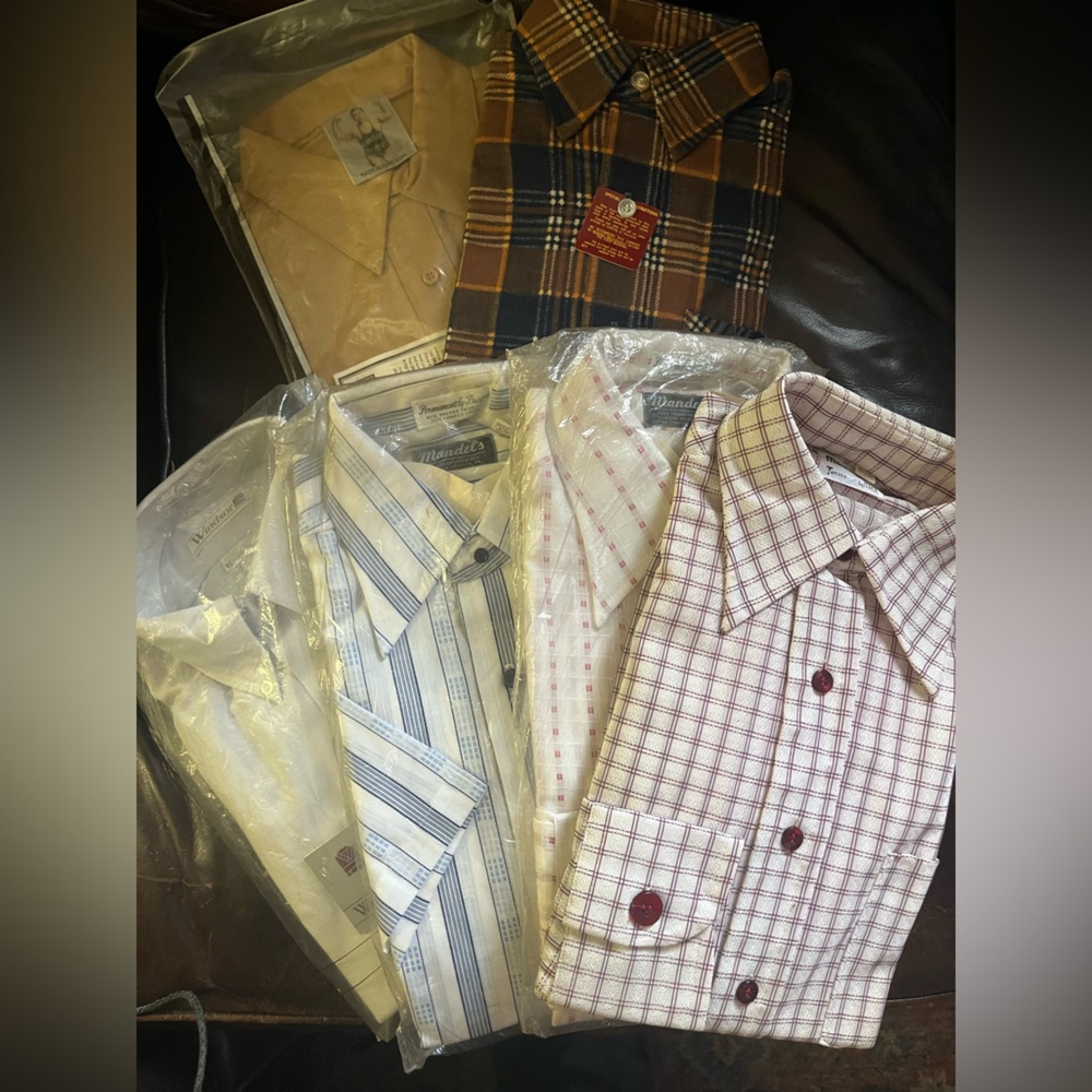 Men's Vintage 70’s Checkered and Striped Shirts Collection of 6 (New Never Worn)
